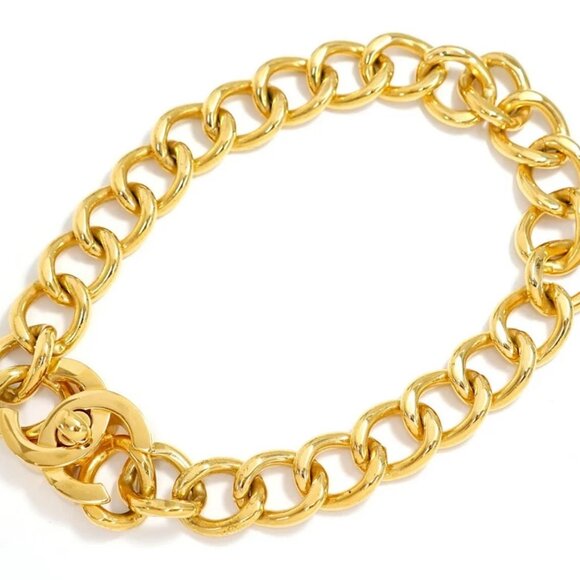 CHANEL CC Logos Turnlock Thick Chain Necklace 16" Gold Tone 96P Auth #791-36 - Picture 3 of 8